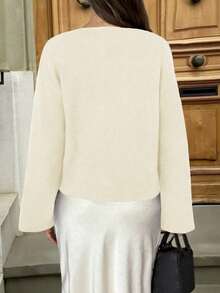 Apricot V-Neck Gold Button Long Sleeve Y2K Knit Cardigan For Women, Elegant Slim Fit Versatile Daily Commute Outings Spring Autumn Winter Sweater - Small White Apricot - View 4