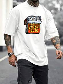 Men's 100% Cotton Graphic Print TShirt, Soft Breathable Casual Short Sleeve Summer Tee, Fashion Streetwear Top For Daily Wear,  Artistic Design - 白色 - 查看 2