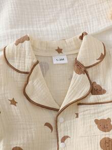 2pcs Newborn Baby Cute Bear Cotton Crepe Collar Long Sleeve Top And Bear Crepe Pants Set - Apricot - View 7