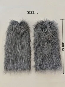 女士毛绒腿套 - 4 色可选，蓬松人造毛皮腿套，Y2K 哥特朋克风女式腿套，保暖 Cosplay 派对街头时尚配饰 - 彩色 - 查看 8