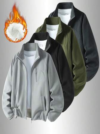 Chaqueta deportiva de invierno para hombres con un bolsillo con cremallera distintivo en el pecho, adecuada para usar durante la carrera, el escalada y otras actividades deportivas.