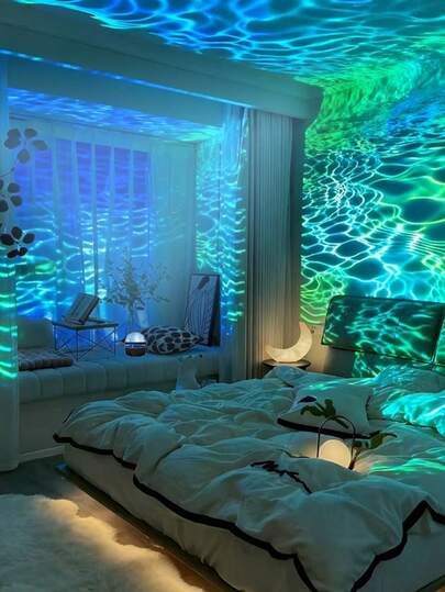 Multicolored Water Ripple Projection Lamp, USB Plug-In - LED Table Lamp, With Remote Control And Adjustable Light Button - Starry Night Design, Suitable For Bedrooms, Game Rooms, Stage Decoration - Valentine's Day, Halloween, Game Night Light, Bedroom Atmosphere Lamp, Polished Surface Perfect Gift