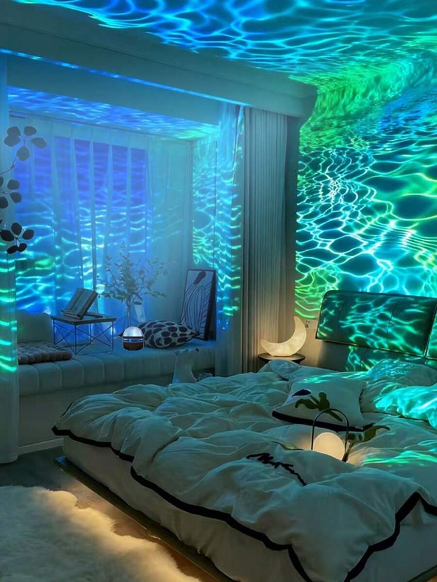 Multicolored Water Ripple Projection Lamp, USB Plug-In - LED Table Lamp, With Remote Control And Adjustable Light Button - Starry Night Design, Suitable For Bedrooms, Game Rooms, Stage Decoration - Valentine's Day, Halloween, Game Night Light, Bedroom Atmosphere Lamp, Polished Surface Perfect Gift - ánh sáng đa sắc - Xem 1