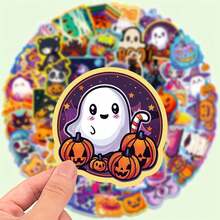 50 Halloween-Themed Stickers - Cute Pumpkin, Bat And Castle Patterns, Suitable For Laptops, Water Bottles, Suitcases, Helmets, Skateboards, Guitars - Vinyl, White - Ideal For Festivals And Rewards, Graffiti Decorations, Stationery, Motorcycles - 1 - 查看 2