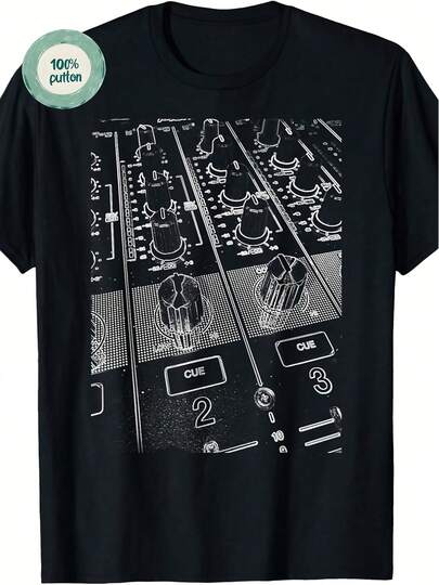 Men's Vintage DJ Mixer Graphic T-Shirt - Black Retro DJ TurnTune Knobs Design - Heavyweight 220gsm C_0329