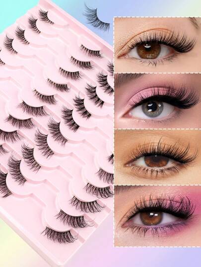 20 Pairs Natural Soft Criss-Cross Faux Mink Eyelashes With Transparent Band, Suitable For Women's Daily Life, Dates, Holidays
