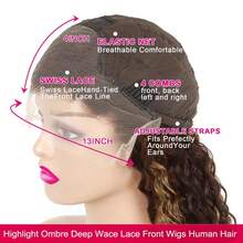 Uveous 200% Density 34 Inch Deep Curly HD Lace Frontal Wig Transparent 13x4 99J Burgundy Curly Lace Front Wigs Red Colored Deep Wave Human Hair Wigs - SP4/27 - 查看 6