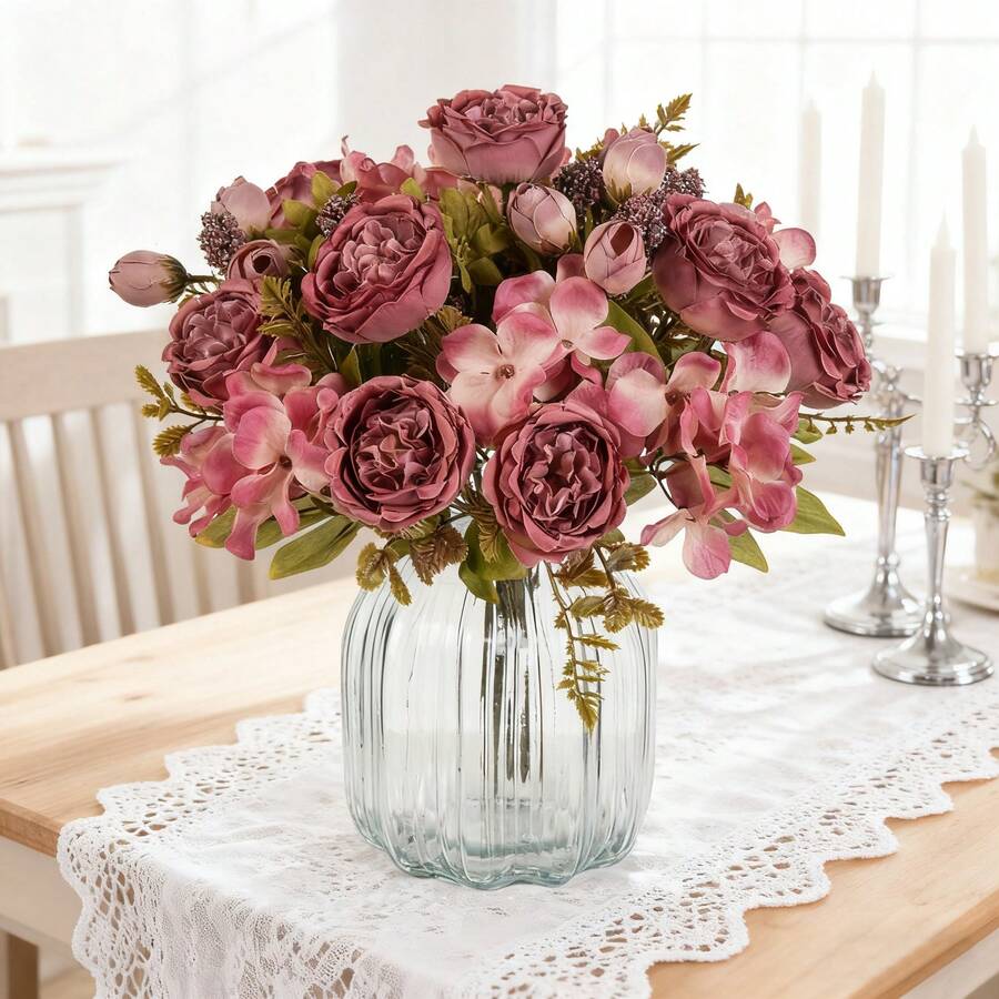 1/80PCS Artificial Flowers-Silk Peony, Hydrangea, Fake Plants, Home, Dining Room, Living Room, Outdoor Garden Decoration,Mother's Day Gifts, Birthday Gifts, Graduation Season Gifts,Wedding Season, The Art Of Inserting Flowers, Photography Props, Flower Wall, Flower Wreath, Bridal Bouquet, Wedding Decoration, DIY Flower Wreath Materials, Birthday Party Decoration Materials, Home Decoration Accessories, Valentine's Day. - Hot Pink - View 1