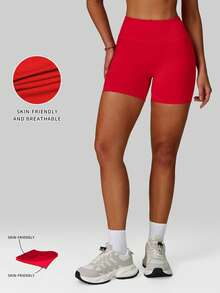 MFVIM Women's Red Slim Fit Athletic Shorts, High Waist Tummy Control Breathable Soft Stretchy Fabric Casual Sports Running Yoga Pants, Suitable For Commuting, Outdoor, Jogging, Cycling, Yoga, Pilates, Gym Workout - Red - View 5