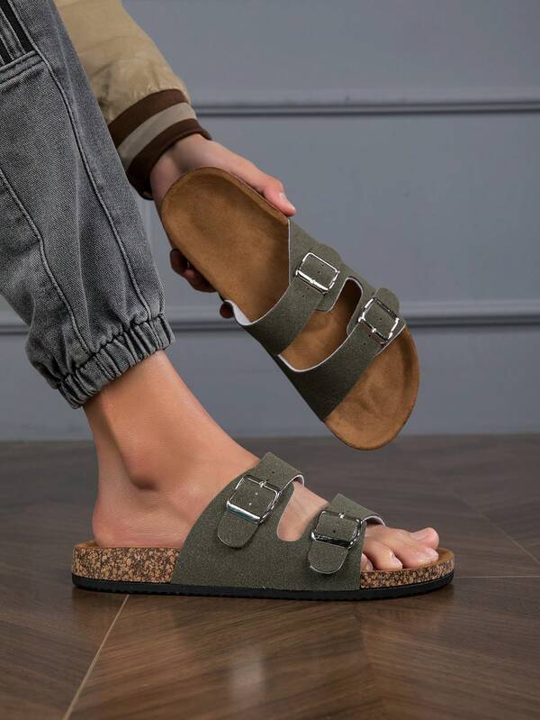 New Fashionable Casual Soft Cork Sole Men's Outdoor Anti-Slip Soft PU Adjustable Slippers, Comfortable Lightweight Indoor/Outdoor Sandals