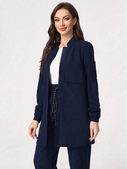 Women's Round Neck Short Sleeve Front Opening Pocket Scrubs Nurse Scrubs Workwear Dentist Healthcare Pet Hospital Laboratory Coat