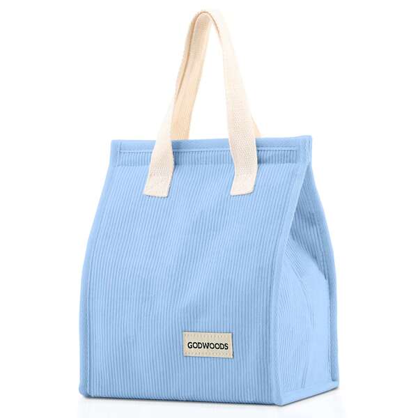  GODWOODS Blue Corduroy Lunch Bag Lunch Box, Large Portable Insulated Lunch Bag For Women Men Adults For Work, Lunch Tote Bag Small Lunch Bag, Cooler Bag Reusable Snack Meal Sandwich Containers Lunch Bags Lunchbox Large Capacity For Men Travel Essentials