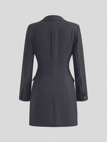 Women's Fashionable Black Long Sleeve Short Jacket, Pointed Collar, Front Button Details And Practical Pockets, Button V-Neck Pocket Long Sleeve Mini Dress Blazer