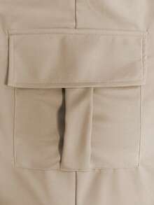 女士时尚休闲纯色简约口袋松紧腰抽绳工装裤