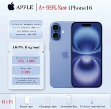 A+، هاتف Apple iPhone 16 مستعمل بسعة 128 جيجابايت، المنتج الأصلي الأصلي بحالة جديدة (99% جديد)؛ هاتف محمول، هاتف، جوالات، ايفون، ايفون، هاتف، هدية غطاء غشاء