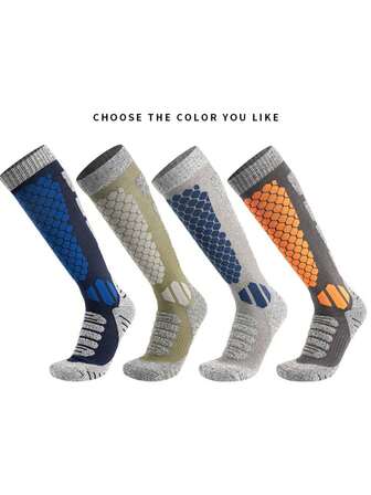 1 Pair Wool Socks, Outdoor Sports Hiking Ski Socks With Towel Bottom, Unisex Long Tube