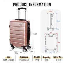 Todeco Valigie da viaggio, trolley da viaggio, valigia rigida e leggera in ABS e PC con maniglia telescopica, 4 ruote doppie, 56 x 36 x 22 cm, resistente, bagaglio da viaggio - Oro rosa - Visualizzare 4