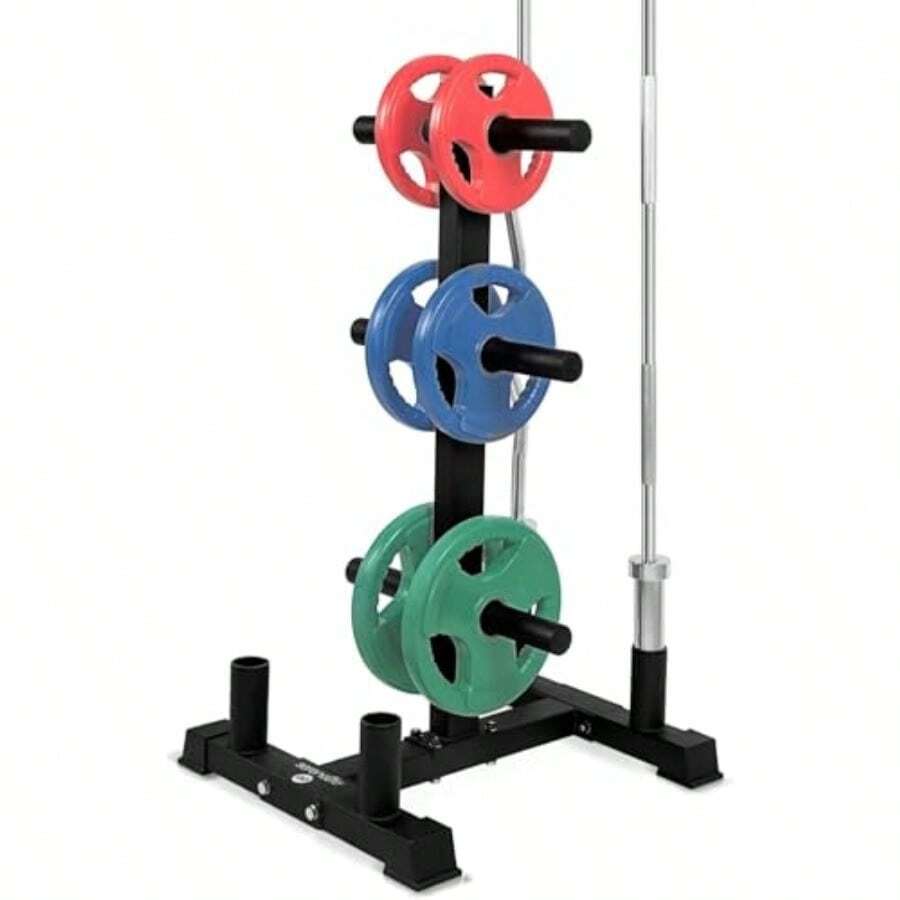 6-Pegs Weight Plate Rack And 4 Barbells - 363 Kilogram Capacity Heavy Duty Gym Organizer Scratch Resistant Frame Powder-Coat Finish Easy To Assemble Compact And Space-Saving - As Pic - View 1