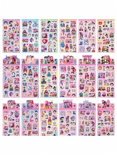 Conjunto com 6 adesivos de anime com tema de garotas demoníacas, garotos e garotas, em tons dourados, com desenhos de feijões do amor. Ideal para decoração de Natal, lembrancinhas e presentes de fim de ano (estilo aleatório).