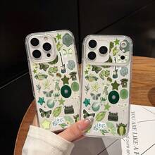 Funda de Teléfono Moderna y Elegante, Funda Transparente con Collage de Pegatinas Estéticas Verdes, Compatible con los Modelos de  17, 16, 11, 15, 14, 13 y 12 Pro Max Air Plus. Una opción de regalo encantadora para mujeres y niñas, funda para teléfono, cubierta para teléfono, fundas de teléfono lindas y protectoras de diseñador para mujeres - 1 pieza - Ver 2