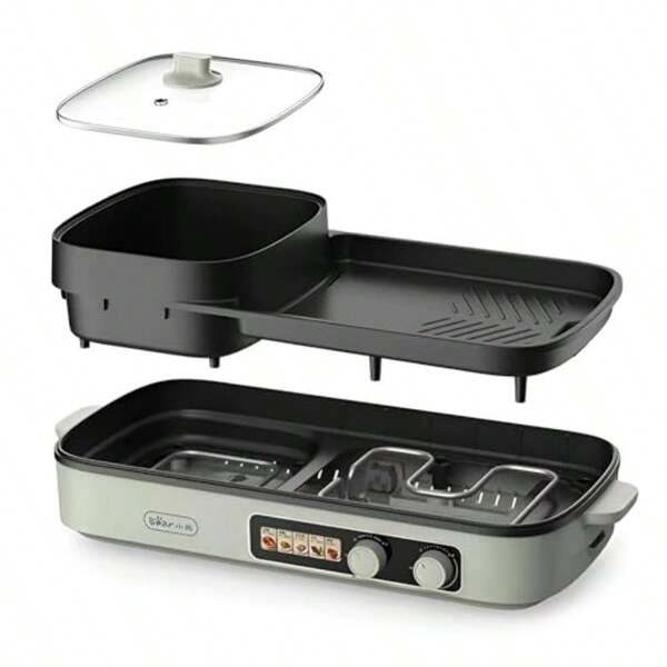 2000W Hot Pot Electric With Grill 2 In 1 Non-Stick Electric Pot And Grill For BBQ Shabu Shabu Independent Dual Temperature Control