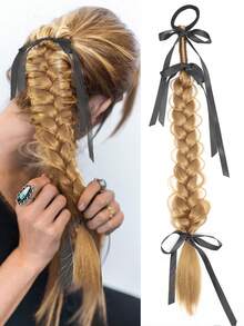 1pc 20-Inch Hand-Woven Fishtail Ponytail With Ribbon, Suitable For Everyday Wear By Women. - Multicolor - View 15