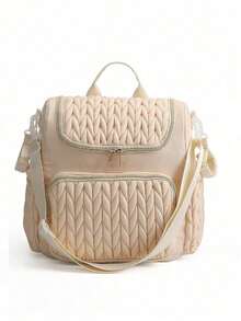 耐用编织尿布背包，配有婴儿车挂带，采用易于清洁的涤纶材质，适合忙碌的父母使用。