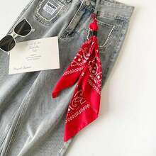 Cadena de cintura de moda, accesorio de pantalones, pañuelo de seda rojo con estampado de flores de anacardo - QM58031-Rojo - Ver 12