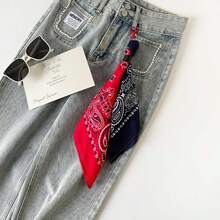 Cadena de cintura de moda, accesorio de pantalones, pañuelo de seda rojo con estampado de flores de anacardo - QM58031-Rojo - Ver 9