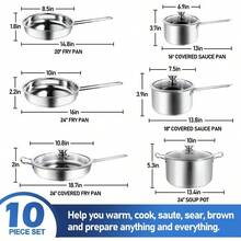 10-Piece Pots And Pans Set Stainless Steel Cookware Set- Includes Ergonomic Handle Saucepans Skillets Dutch Oven Stockpot Steamer And More - Premium Pots And Pans For Home Chefs - Bạc - Xem 2