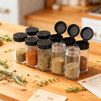 Set Of Transparent Glass Spice Jars With Black Screw Caps And Holes, Glass Spice Bottles For Kitchen Countertop Storage, Suitable For Storing Salt, Sugar, Spices At Home/Restaurant