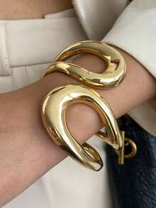 1件/3件/套 几何夸张镂空大水滴金属开口手镯，奢华，适合婚礼、派对、度假、日常休闲、街拍、假日派对、女士、情侣、节日、生日等场合，百搭熔岩不对称条纹手镯礼品 - 手鐲 - 查看 11