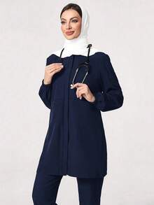 Women's Round Neck Short Sleeve Front Opening Pocket Scrubs Nurse Scrubs Workwear Dentist Healthcare Pet Hospital Laboratory Coat