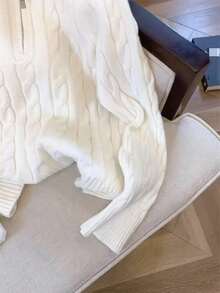女士休闲罗纹针织拉链毛衣，秋冬 - 白色 - 查看 5