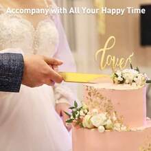 2Pcs Wedding Cake Knife And Server Set Premium Cake Cutter Includes 10.63 Cake Knife And 9.25 Pie Server Stainless Steel Cake Cutting Set For Wedding Birthday Anniversary Gold - 金色 - 查看 3