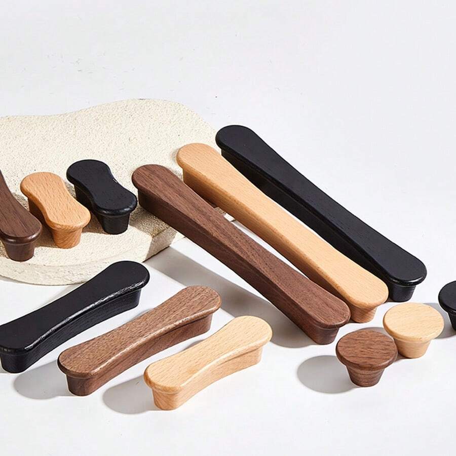 1个现代简约胡桃木拉手，单/双孔小拉手，适用于家具、抽屉、橱柜 - 彩色 - 查看 1