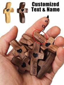 定制木质心形十字架，可刻名字或文字，鼓励礼物，小巧木质十字架，手持口袋十字架，指尖减压宗教礼物，适合祈祷、教堂礼物、复活节礼物，“上帝与你同在”，鼓励礼物，多功能，装饰性强，可重复使用，精致，时尚，高品质，色彩丰富，现代，可定制，个性化，独特，定制节日派对用品 - 彩色 - 查看 1