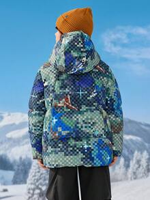 Balabala Kids Boys Hooded Down Jacket, Winter 2025 Warm & Protective - Green Tone - View 3