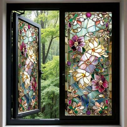 1 stuk decoratieve raamsticker met bloemenmotief, herbruikbare statische PVC-folie, geschikt voor woningdecoratie, badkamers en deuropeningen - geen lijm nodig