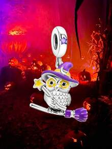 1 pieza Encantador colgante de plata de ley 925 con diseño de esqueleto tocando guitarra, montado en escoba, búho, bruja y dulces de Halloween, adecuado para hacer pulseras, brazaletes y joyería DIY de mujer