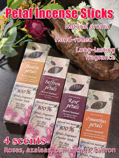 6 pièces, bâtons d'encens à pétales, pétales naturels, bâtons d'aromathérapie, pur naturel, aromathérapie au bois d'agar, combustion longue durée, encens d'intérieur, purification de l'air, salle bouddhiste, yoga, spa, méditation, étude
