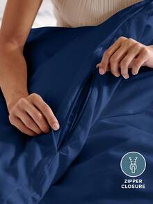 FORZZZ 2000TC Black Hotel Soft Microfiber Quilt Cover Set King Size,3 Pieces Duvet/Donna Cover Set, 1 Quilt Cover Zipper Closure & 2 X Pillowcases - 藏蓝色 - 查看 3