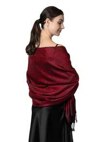 1 chiếc khăn Pashmina nữ kiểu Bohemian họa tiết Paisley Jacquard, khăn choàng Hijab tua rua cổ điển để chống nắng, thích hợp cho mặc hàng ngày, mùa xuân/hè, đi biển, nghỉ lễ, du lịch. - Màu Đỏ Sâu - Xem 4