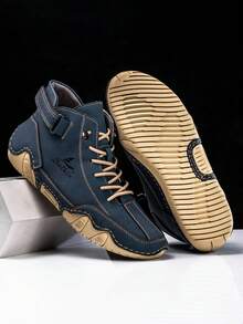 Salkin New Handmade Men's Boots With Elastic Band, Convenient Slip-On Design, Designer Sports Shoes, Men's Outdoor Casual Shoes, Affordable Brand Feel, Daily Commute Versatile Flat Shoes, Non-Slip Durable Leather Shoes, Men's Driving Ankle Boots, Holiday Gift, Soft Comfortable Breathable Spring/Autumn, Plus Size Men's Shoes, Please Order One Size Up - Navy Blue - View 4