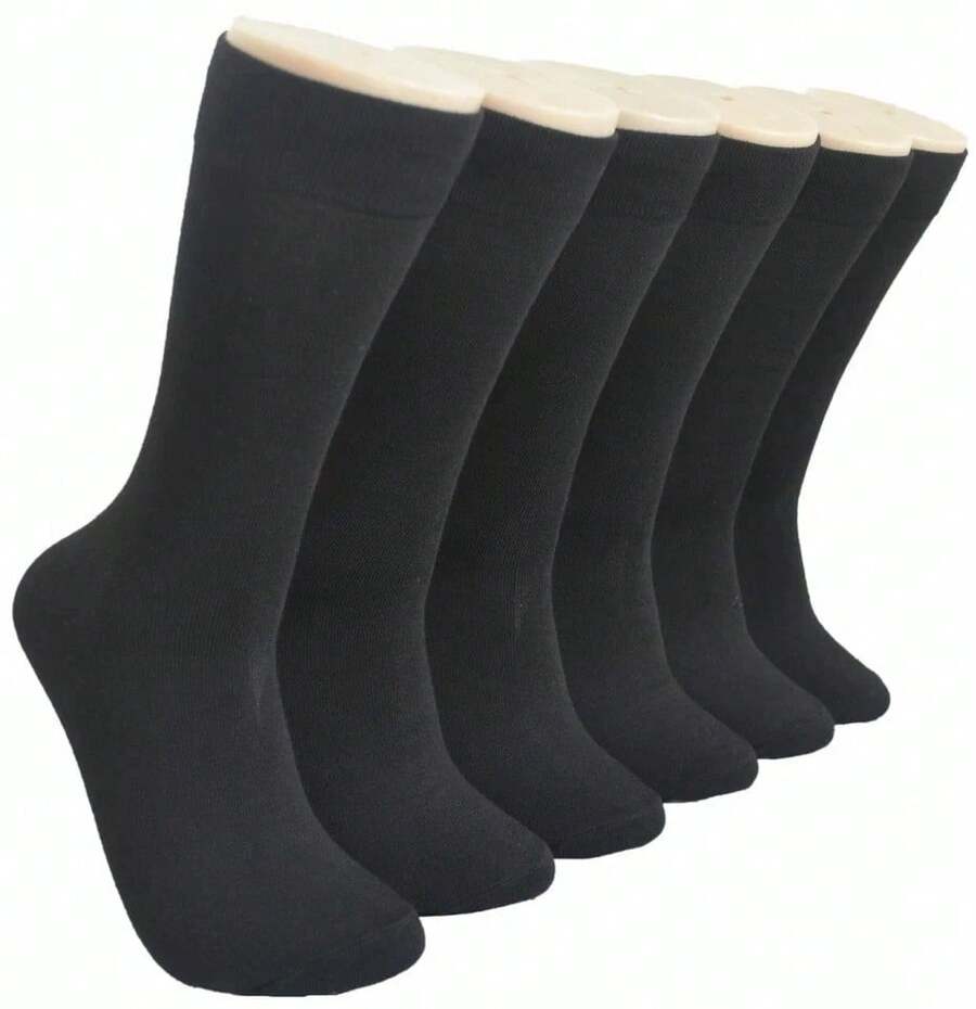 6 Pairs Men's Dress Crew Socks Cotton Comfortable Casual Soft Socks Size 10-13 - màu đen - Xem 1