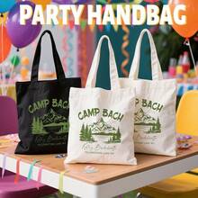 Custom  Inspired Bachelorette Tote Bag - Camp Bach Wedding Party Handbag, Durable Polyester Camping Bag For Bridal Showers, Girls Trip, Hiking Bach - Vintage Outdoor Wedding Decorations, Bachelorette Party Decorations, Mountain Graphic Design, Sturdy Handle Construction, 2D Flat - 黑色 - 查看 2