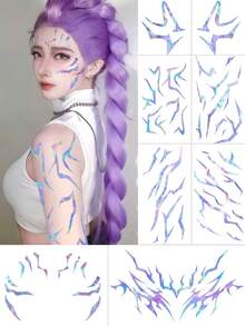 8 Sheets Rumi Tattoos Temporary KpopDemonHunters Face Tattoos Waterproof Body Stripes Tattoo Stickers For Halloween Rumi Cosplay Makeup Party Prom Music Festival Karneval Fasching Accessories