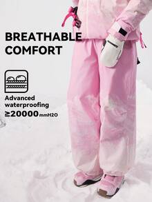 VECTOR MOTION 3层保暖滑雪裤，男女通用，宽松版型，防风，防水，耐磨，透气，适用于单板/双板滑雪 - 淺粉色 - 查看 2