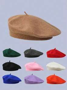 1/2 件法式贝雷帽 - 简约时尚羊毛贝雷帽，适合成人服装派对和化妆舞会 - 男女通用贝雷帽