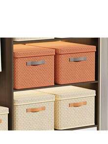 Caja de almacenaje en forma de V con tapa, plegable y de cartón duro reforzado, ideal para ropa y edredones, perfecta para el hogar. Dos colores, dos tamaños. - Beis - Ver 4